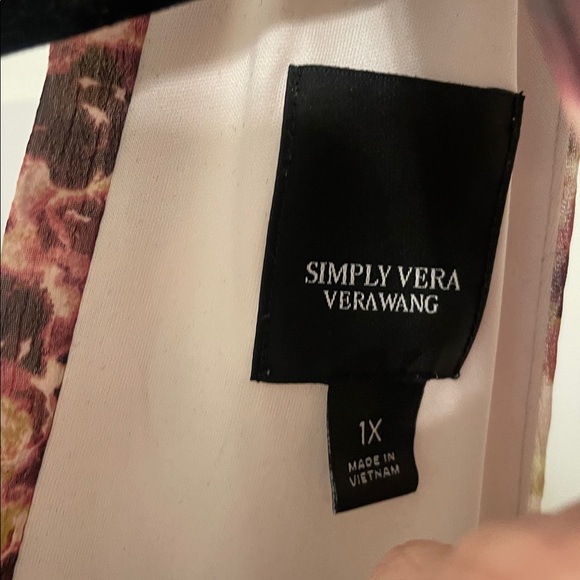 Simply Vera Vera Wang Burgundy Pink Rose Floral Dress 1X - Picture 2 of 6